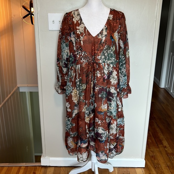 Anthropologie Hemant & Nandita Zeri Tiered Floral Ruffle Dress Size 10 - Picture 3 of 15